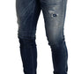 Blue Washed Cotton Tattered Skinny Denim Jeans