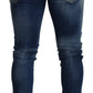 Blue Washed Cotton Tattered Skinny Denim Jeans