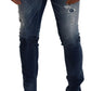 Blue Washed Cotton Tattered Skinny Denim Jeans