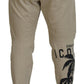 Beige Cotton Printed Leg Men Casual Pants