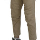 Beige Cotton Printed Leg Men Casual Pants