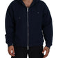 Blue Cotton Hooded Full Zip Men Jacket Sweater