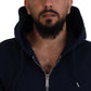 Blue Cotton Hooded Full Zip Men Jacket Sweater