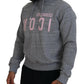 Gray Cotton Hooded Printed Men Pullover Sweater