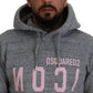 Gray Cotton Hooded Printed Men Pullover Sweater
