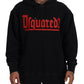 Black Cotton Hooded Printed Men Pullover Sweater