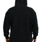 Black Cotton Hooded Printed Men Pullover Sweater