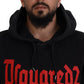 Black Cotton Hooded Printed Men Pullover Sweater