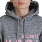 Gray Logo Printed Hooded Women Long Sleeve Sweater