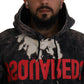 Gray Wash Hooded Printed Men Pullover Sweater