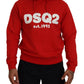 Red Cotton Hooded Printed Men Pullover Sweater