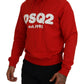 Red Cotton Hooded Printed Men Pullover Sweater
