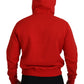 Red Cotton Hooded Printed Men Pullover Sweater