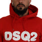 Red Cotton Hooded Printed Men Pullover Sweater
