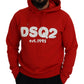 Red Cotton Hooded Printed Men Pullover Sweater