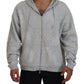 Gray Hooded Printed Crystal Embellishment Sweater
