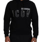 Black Cotton Hooded Printed Men Pullover Sweater