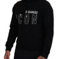 Black Cotton Hooded Printed Men Pullover Sweater