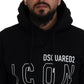 Black Cotton Hooded Printed Men Pullover Sweater