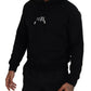 Black Cotton Hooded Printed Men Pullover Sweater
