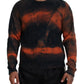 Black Orange Cotton Tie Dye Men Pullover Sweater