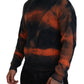 Black Orange Cotton Tie Dye Men Pullover Sweater