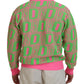 Pink Green Collared Long Sleeves Full Zip Sweater