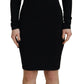 Black Viscose Long Sleeves Bodycon Sheath Dress
