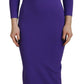 Purple Viscose Long Sleeves Bodycon Maxi Dress