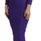 Purple Viscose Long Sleeves Bodycon Maxi Dress