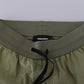 Green Cotton Mid Waist Drawstring Tapered Shorts