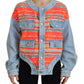 Orange Blue Panelled Button Front Denim Jacket