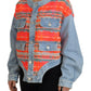 Orange Blue Panelled Button Front Denim Jacket