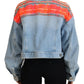 Orange Blue Panelled Button Front Denim Jacket
