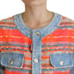 Orange Blue Panelled Button Front Denim Jacket
