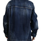 Blue Distressed Collared Denim Jacket