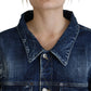 Blue Distressed Collared Denim Jacket