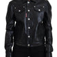 Black Leather Collared Long Sleeves Jacket