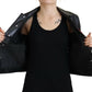 Black Leather Collared Long Sleeves Jacket