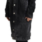 Black Washed Hooded Women Long Denim Blazer Jacket