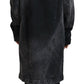 Black Washed Hooded Women Long Denim Blazer Jacket