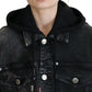 Black Washed Hooded Women Long Denim Blazer Jacket