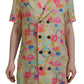 Multicolor Printed Collared Button Front Long Blouse Top