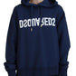 Blue Logo Printed Hooded Women Long Sleeve Sweater