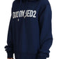 Blue Logo Printed Hooded Women Long Sleeve Sweater