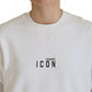White Cotton Printed Long Sleeve Crew Neck Sweater