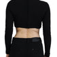 Black Cut Out Viscose Cropped Long Sleeves Top