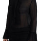 Black Viscose Long Sleeves See Through Blouse Top