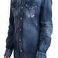 Blue Washed Cotton Button Down Collared Denim Shirt