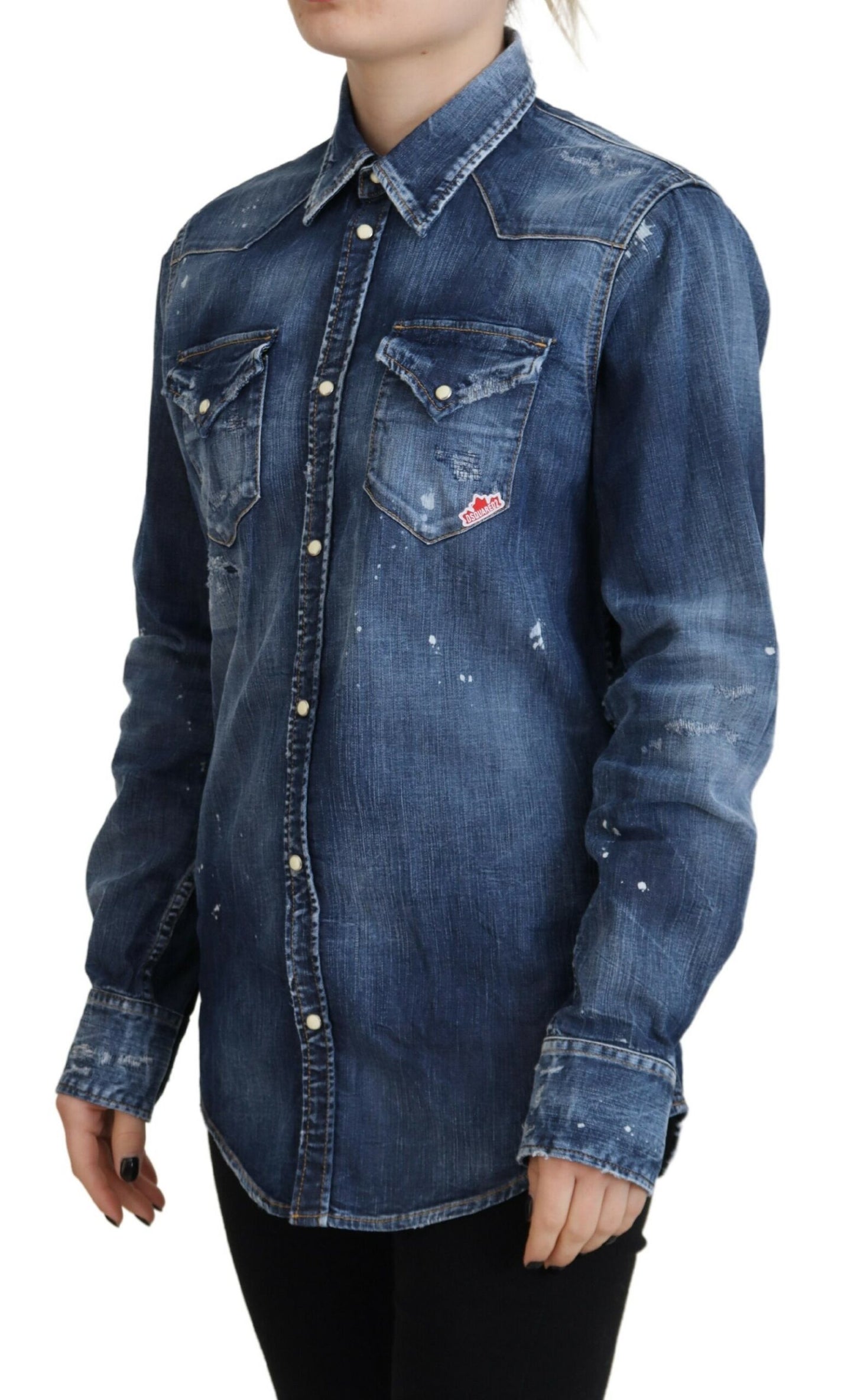 Blue Washed Cotton Button Down Collared Denim Shirt